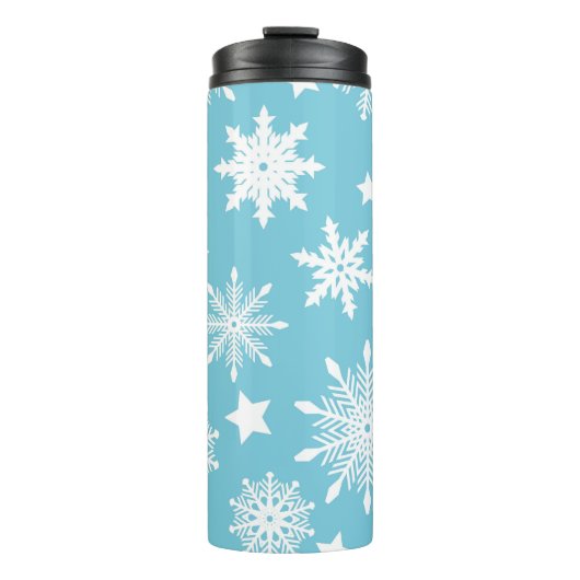 BLAUW MET WITTE HOLIDAY SNOWFLAKS THERMOSBEKER (Voorkant)