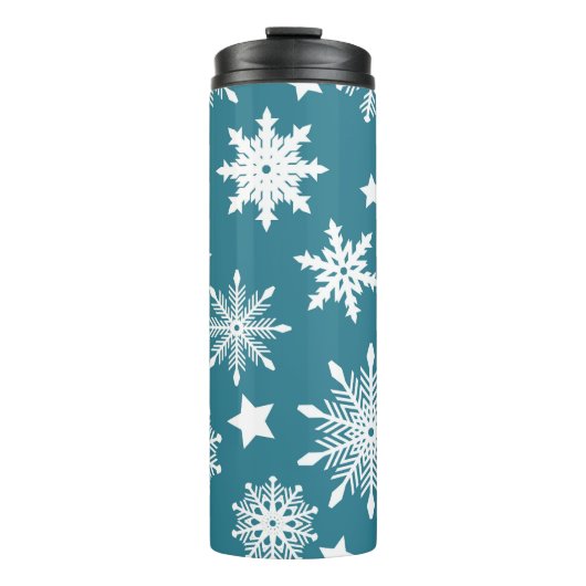 BLAUW MET WITTE HOLIDAY SNOWFLAKS THERMOSBEKER (Voorkant)