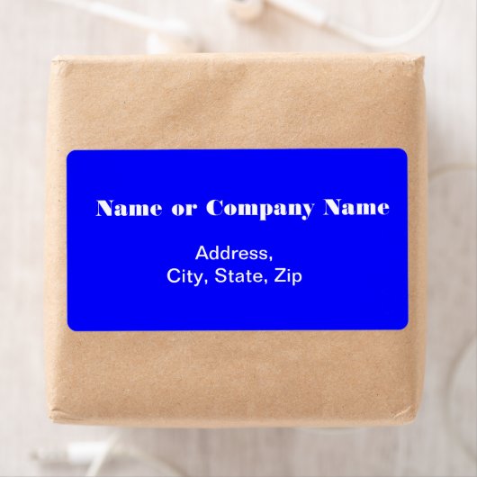 Blauw met witte letters etiket (Insitu)