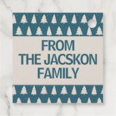 Blauw met witte pijnboom en snowflake kerstboom bedankjes labels (Achterkant)