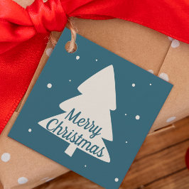 Blauw met witte pijnboom en snowflake kerstboom bedankjes labels