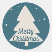 Blauw met witte pijnboom en snowflake kerstboom ronde sticker (Voorkant)