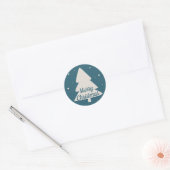 Blauw met witte pijnboom en snowflake kerstboom ronde sticker (Envelop)