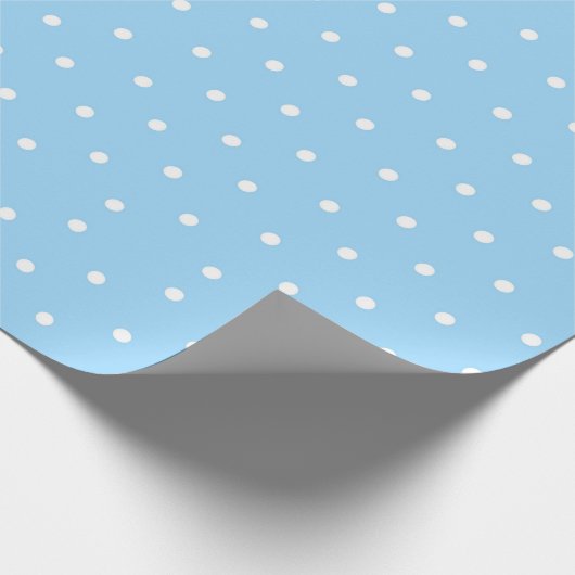 Blauw met witte pooldots cadeaupapier (Hoek)