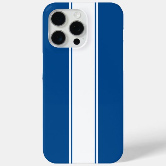 Blauw met witte racestreep Case-Mate iPhone case (Achterkant)