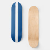 Blauw met witte racestreep persoonlijk skateboard (Voorkant)