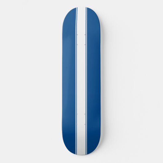 Blauw met witte racestreep persoonlijk skateboard (Voorkant)