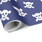 Blauw met witte schedel en kruisbeenderen cadeaupapier (Rol Hoek)