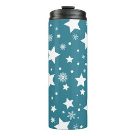 BLAUW MET WITTE STARS EN SNOWFLAKS THERMOSBEKER