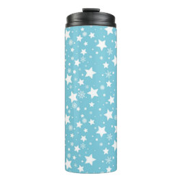 BLAUW MET WITTE STARS EN SNOWFLAKS THERMOSBEKER
