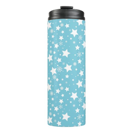 BLAUW MET WITTE STARS EN SNOWFLAKS THERMOSBEKER (Voorkant)