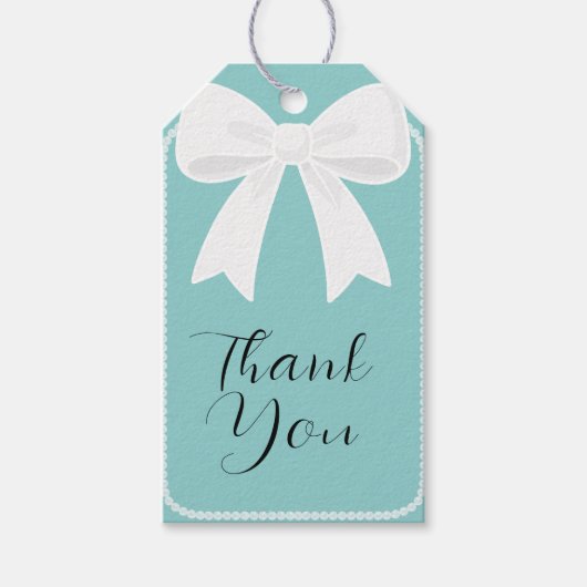 Blauw Met Witte Strikken Coquette Bruidsborrel Cadeaulabel (Voorkant)