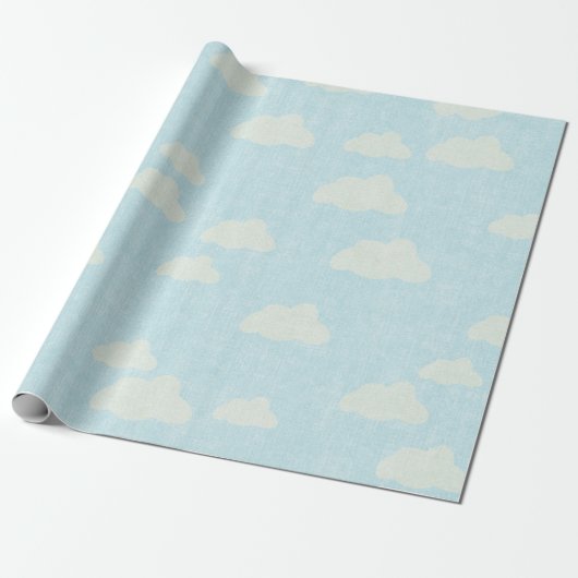 Blauw met witte wolken cadeaupapier (Uitgerold)