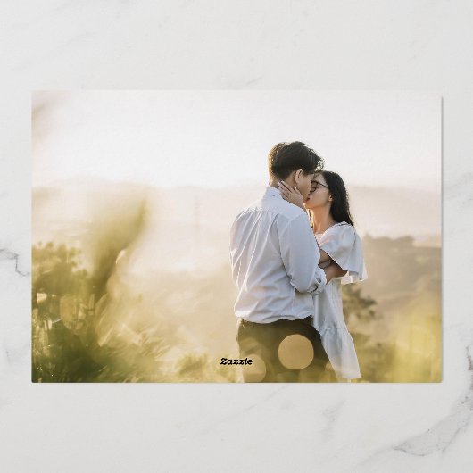 Blauw met zilver hart custom fotoback wedding folie uitnodiging (Achterkant)