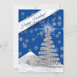 Blauw met Zilveren Kerstboom Foto Feestdagenkaart