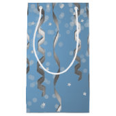 Blauw met zilveren streamers en sterren klein cadeauzakje (Voorkant)