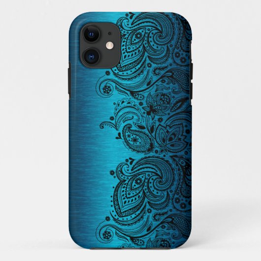 Blauw met zwart Paisley kant Case-Mate iPhone Case (Achterkant)