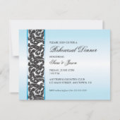 Blauw met zwart swirly lint repetitie diner kaart (Voorkant)