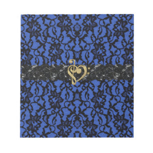 Blauw met zwarte kant en Gold Music Heart-laptop Notitieblok