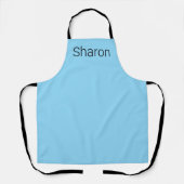 Blauw met zwarte letters: schort (Voorkant)