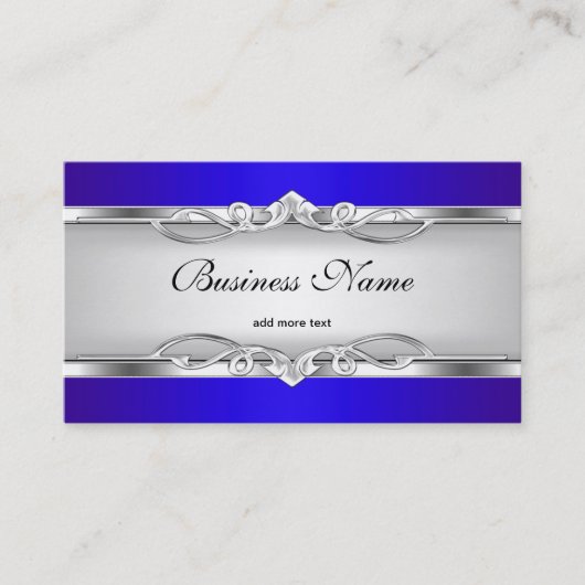 Blauw Metaal Chroom Look Elegant Wit Stijl Zilver Visitekaartje (Voorkant)