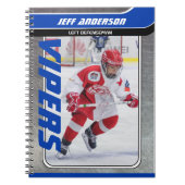 Blauw Metaal Ijshockey Speler Keepsake Spiraal Notitieboek (Voorkant)