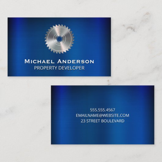 Blauw Metaalglans | Cirkelzaag Visitekaartje (Voorkant / Achterkant)