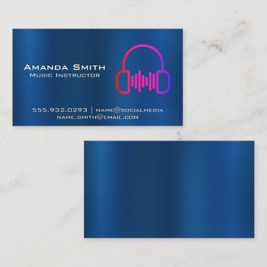 Blauw Metaalglans | Logo Hoofdtelefoon Visitekaartje (Voorkant / Achterkant)