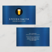 Blauw metalen achtergrond bier icoon visitekaartje (Voorkant / Achterkant)