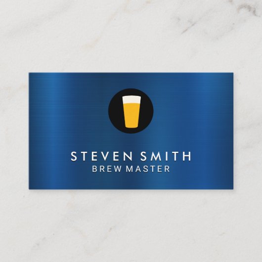 Blauw metalen achtergrond bier icoon visitekaartje (Voorkant)