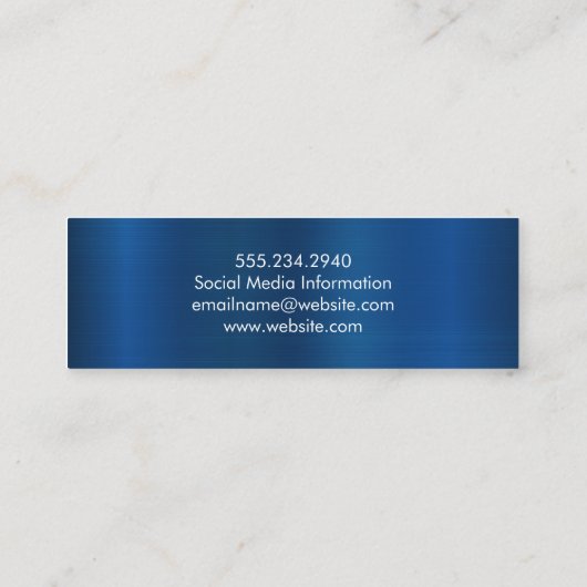 Blauw metalen achtergrond mini visitekaartje (Achterkant)