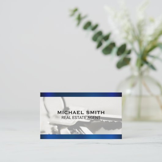 Blauw metalen toetsen achtergrond visitekaartje (Staand voorkant)