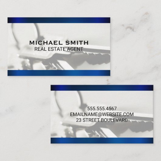 Blauw metalen toetsen achtergrond visitekaartje (Voorkant / Achterkant)