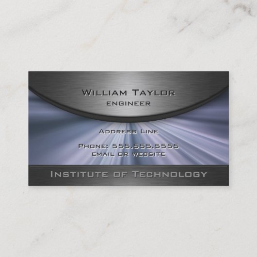 Blauw Metallic Elegantie met QR-code Visitekaartje (Voorkant)