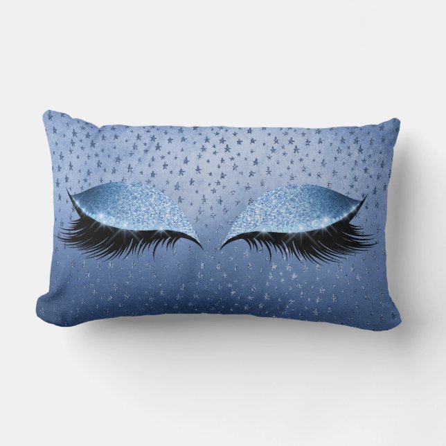 Blauw Metallic Glitter Sterren Ogen Make-up Wimper Kussen (Voorkant)