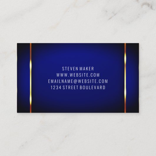 Blauw Metallic Goud Accent Achtergrond Visitekaartje (Achterkant)