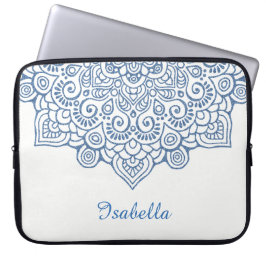blauw metallic  Intricate Lace Mandala wit Laptop Sleeve