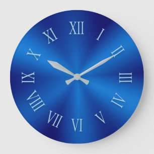 Blauw Metallic klok met Pattern Roman Numbers