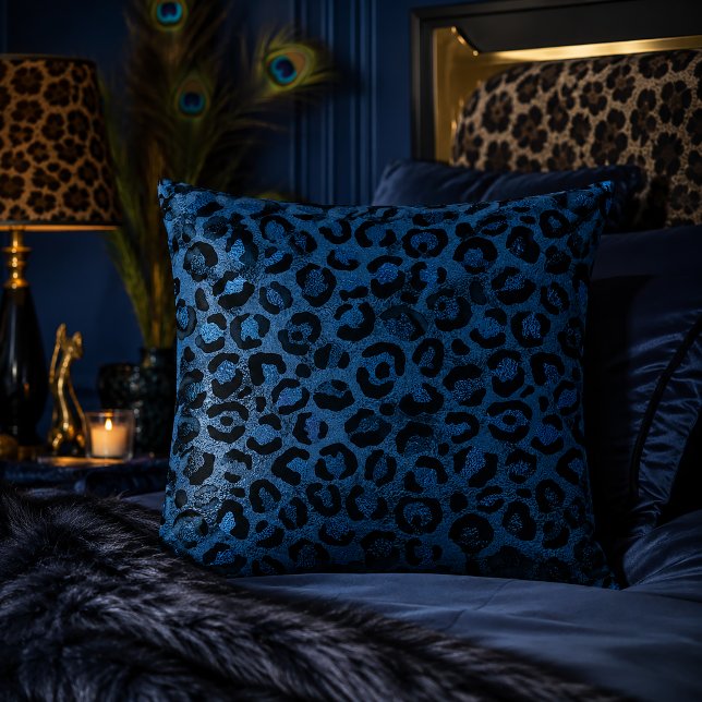 Blauw Metallic Luipaardprint Dierpatroon Kussen (Creator heeft geüpload)