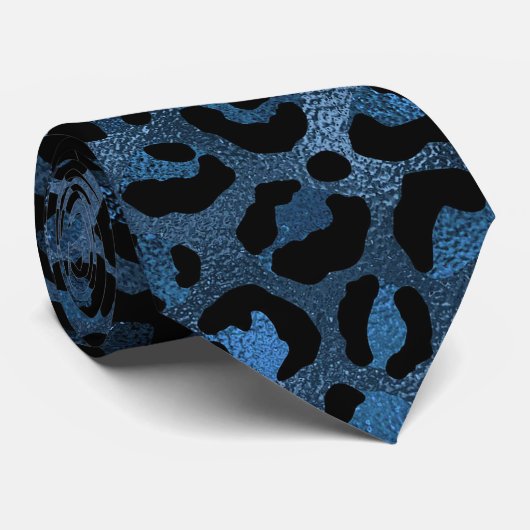 Blauw Metallic Luipaardprint Stropdas (Opgerold)