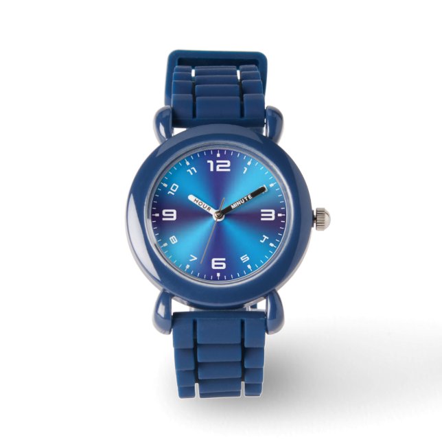 Blauw Metallic Textuur Design-47456 Horloge (Voorkant)