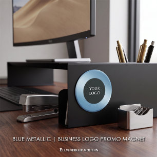 Blauw Metallic Zakelijk Logo Promo Magneet