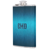 Blauw metallisch geborsteld aluminium blikje heupfles (Links)