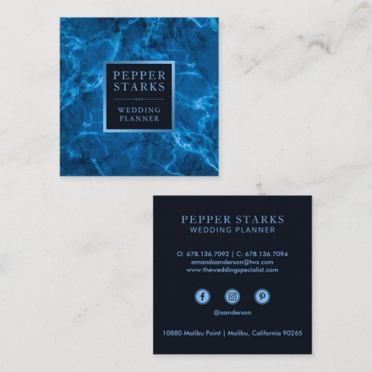 Blauw metallisch Lijst en marmer | Visitekaartje (Voorkant / Achterkant)