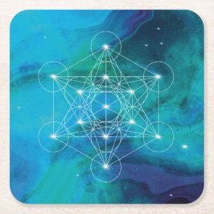Blauw Métatron, heilige geometrie Kartonnen Onderzetters