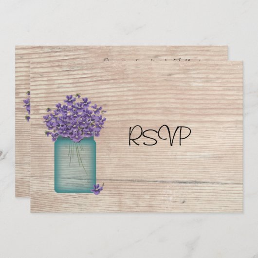 Blauw metselwerkpot viooltjes bruiloftsreceptie RS Kaart (Voorkant / Achterkant)