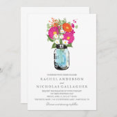 Blauw metson pot en Gerber Madeliefjes Bruiloft Kaart (Voorkant / Achterkant)