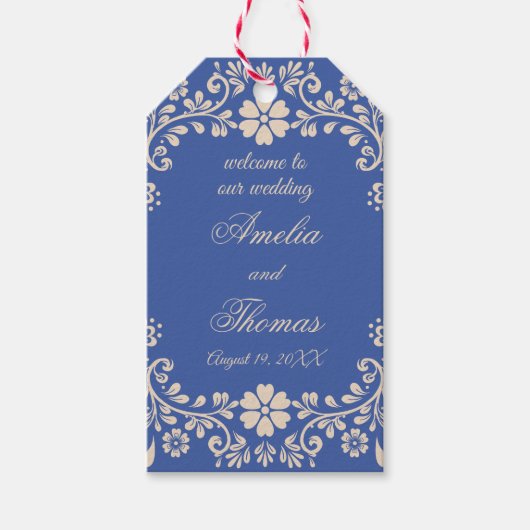 Blauw Mexicaans bloem bruilofts welkom Cadeaulabel (Voorkant)