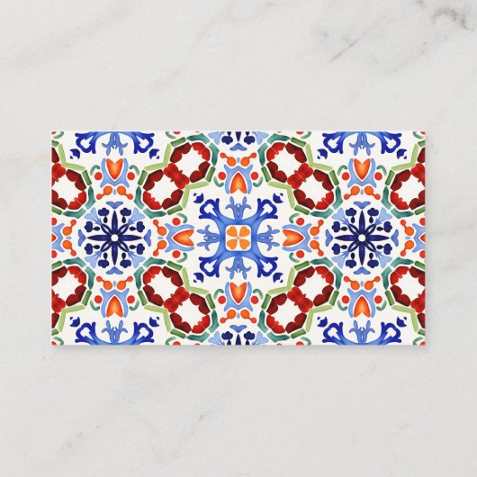 Blauw Mexicaans folk kleurrijke tegels qr cadeau r Informatiekaartje (Achterkant)