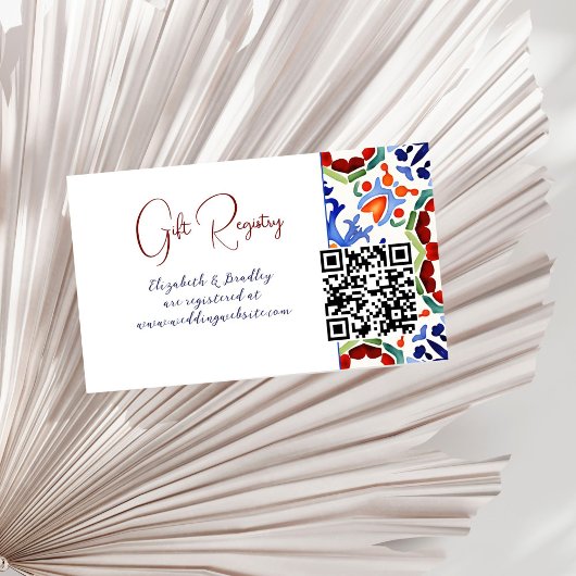 Blauw Mexicaans folk kleurrijke tegels qr cadeau r Informatiekaartje